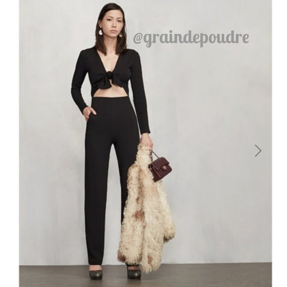 Reformation Ferris Black Tie Front Cutout Waist Textured...